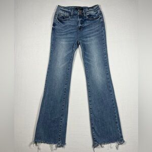 Judy Blue Medium Wash Boot Cut High Rise Jeans Distressed Hem Womes Size 7/28